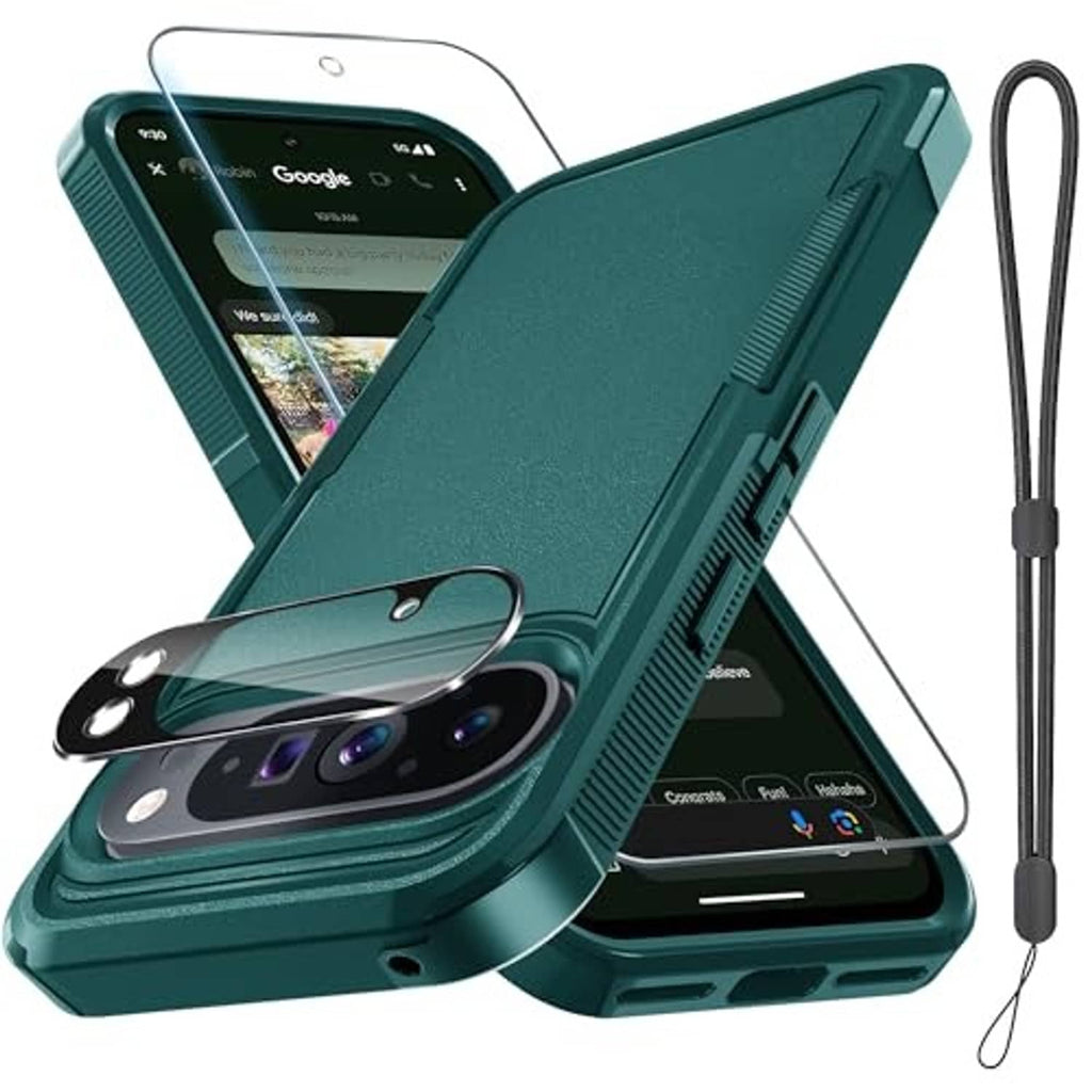 Teal Pixel 10 Pro XL case with lanyard strap, front screen and rear camera cutouts