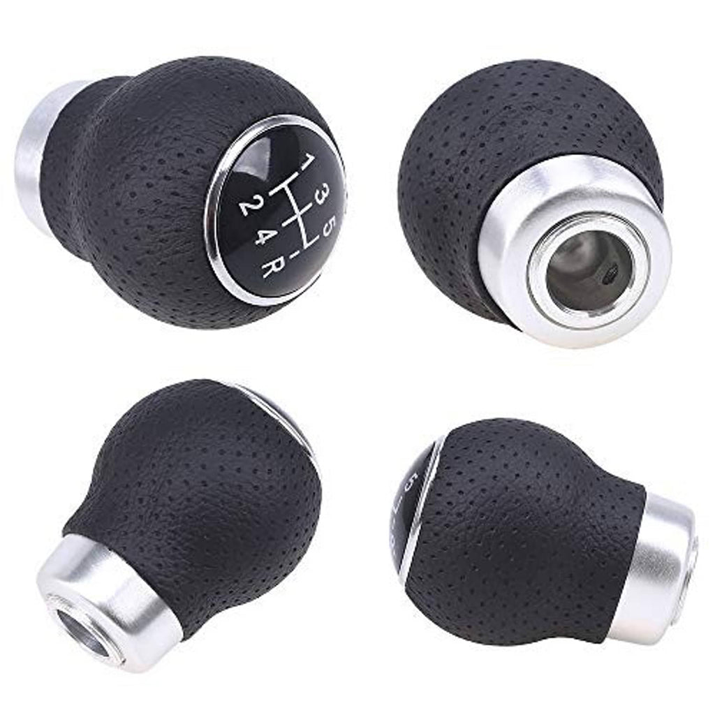 5-speed gear shift knob set showing black textured leather grip and silver base ring