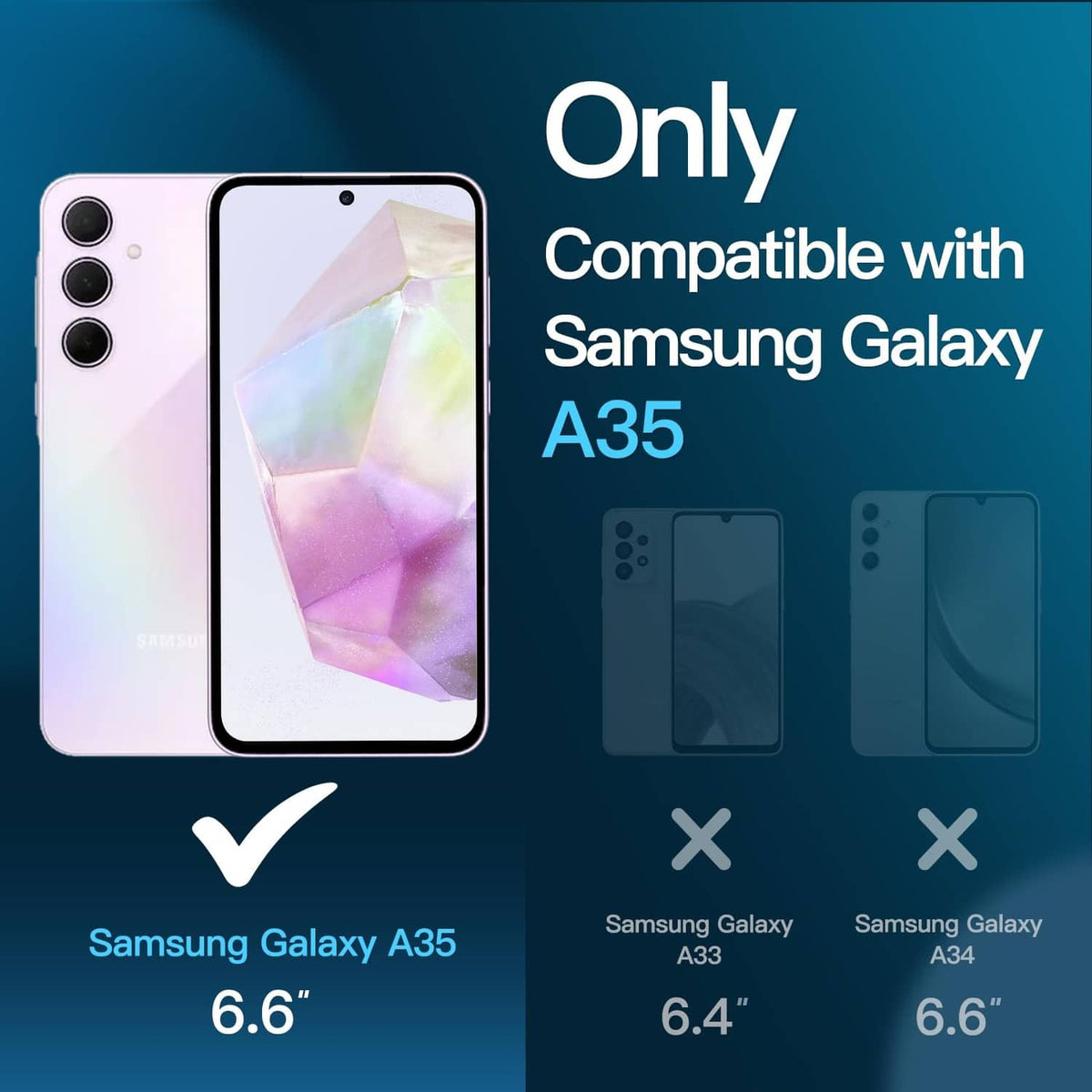 Clear tempered glass screen protector compatible with Samsung Galaxy A35 6.6-inch
