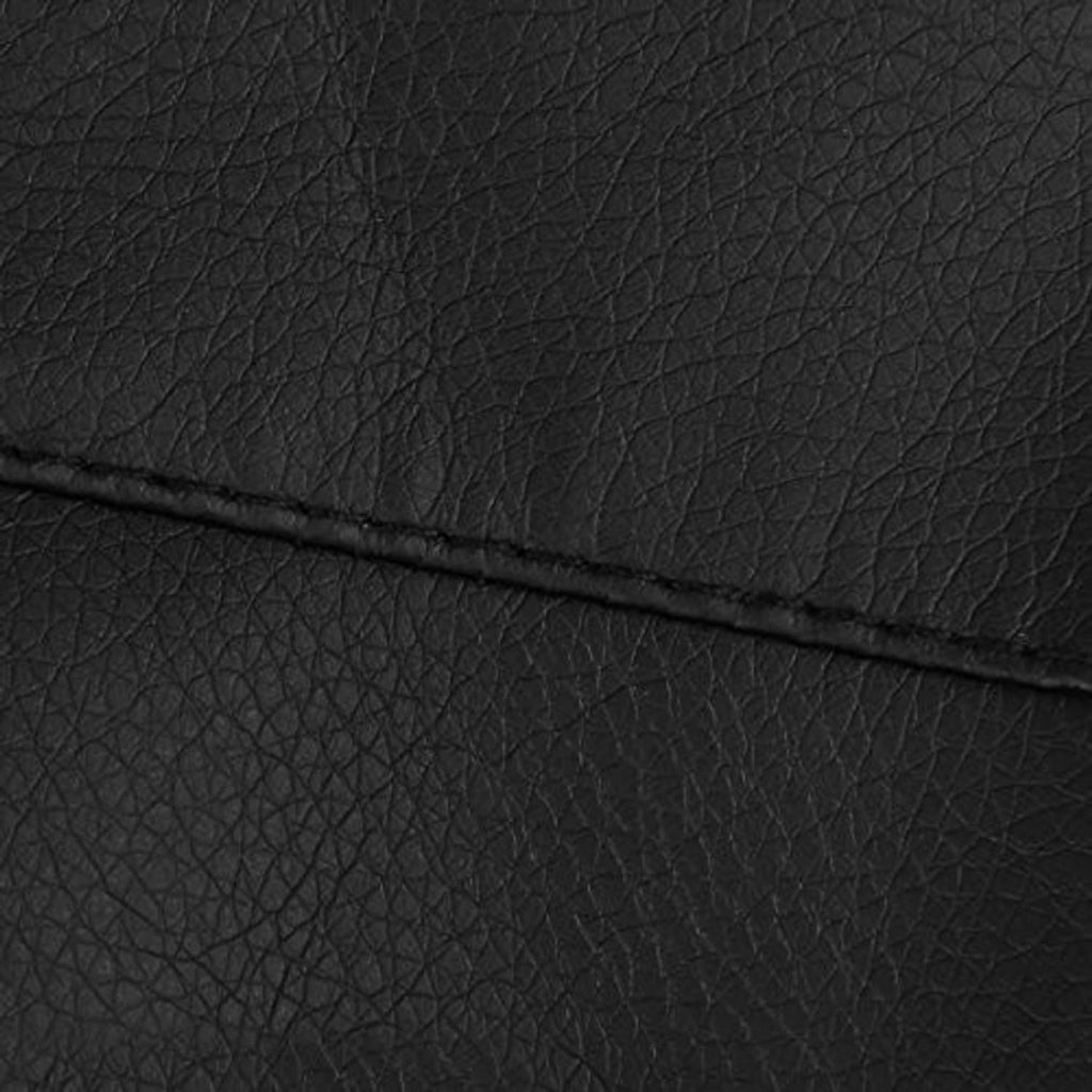 Close-up texture of black PU leather gaitor boot with stitched seam