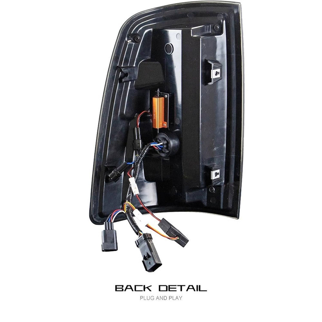 Pair of LED tail light housings with internal wiring connectors