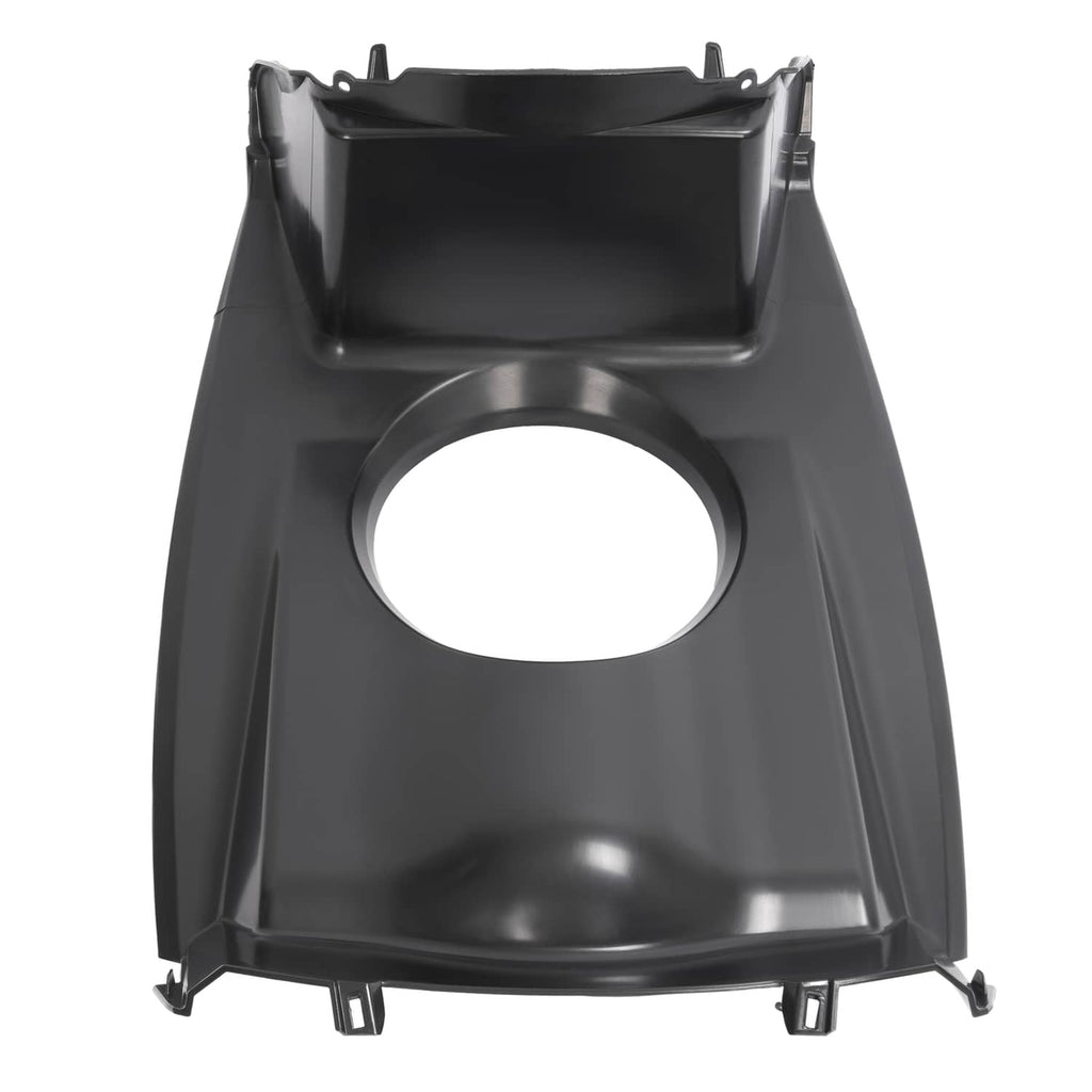 Headlight housing panel with round lamp opening, matte black plastic with mounting tabs
