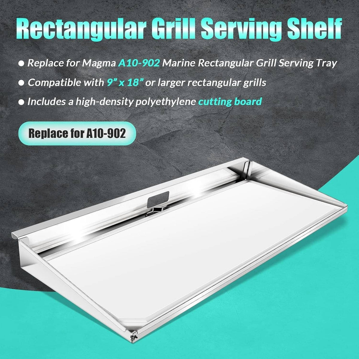 Rectangular grill serving shelf with built-in platform and removable cutting board