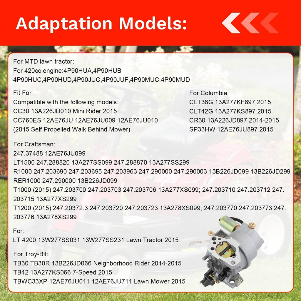 Carburetor assembly with compatibility model graphic for small engines