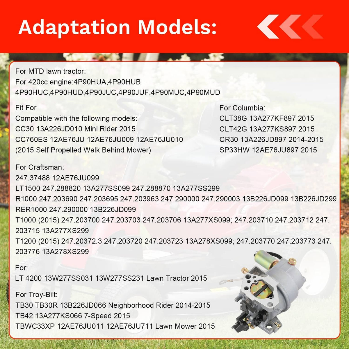 Carburetor assembly with compatibility model graphic for small engines