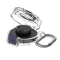 Clear plastic protective charging case with black insert and metal carabiner ring latch