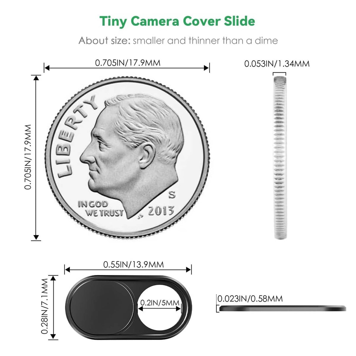 Black oval webcam slide cover with circular shutter and side cutout opening
