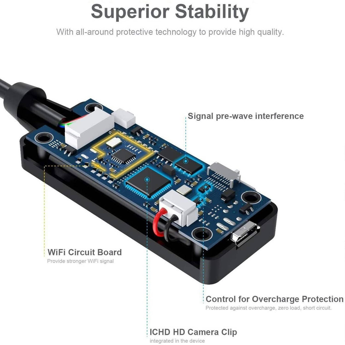 Wireless endoscope electronics circuit board with WiFi module and control components