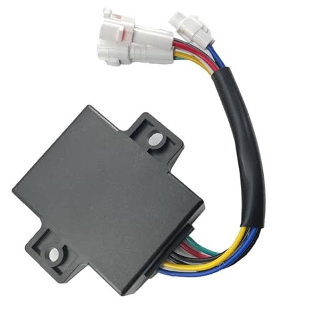 Black CDI ignition module with side mounting holes and multi-color wire bundle