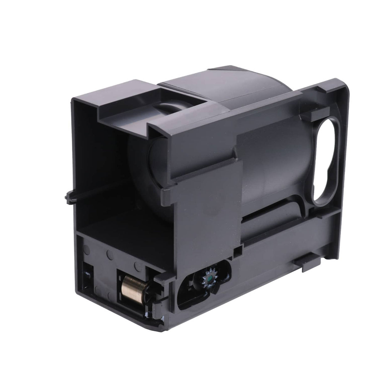 Front retractable cup holder module with cup opening and internal rollers, black