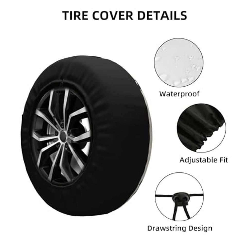 Spare tire cover details: waterproof, adjustable fit, drawstring design