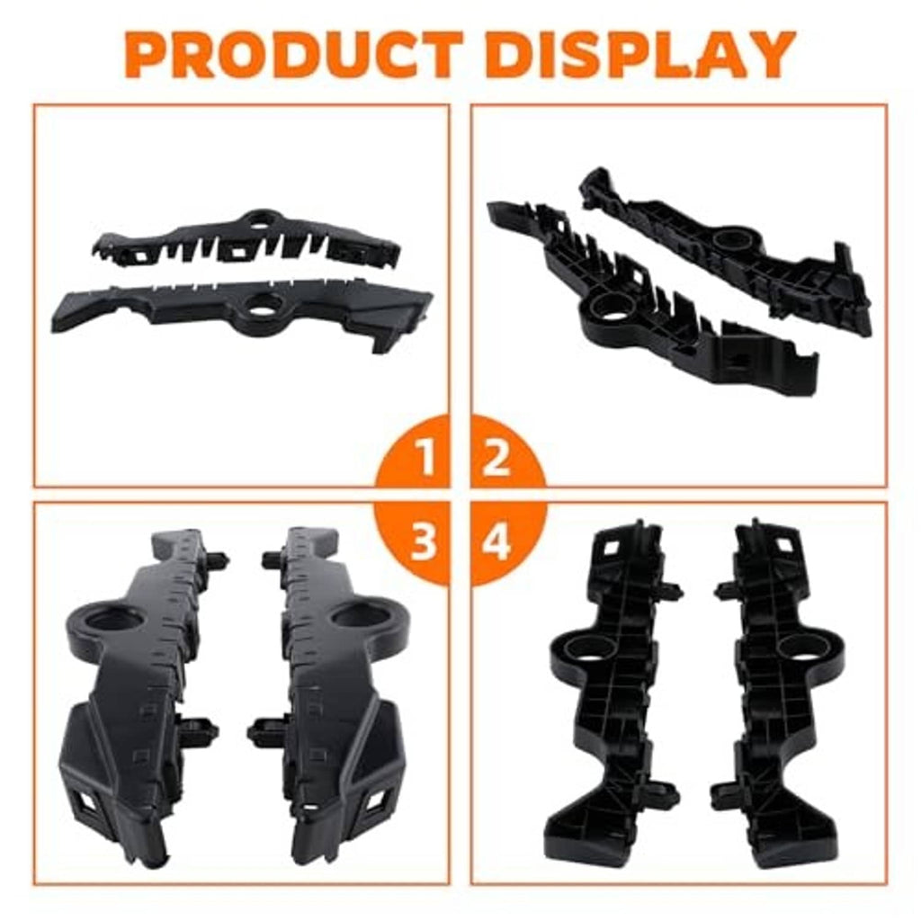 Black bumper cover guide brackets shown from multiple angles, with circular holes