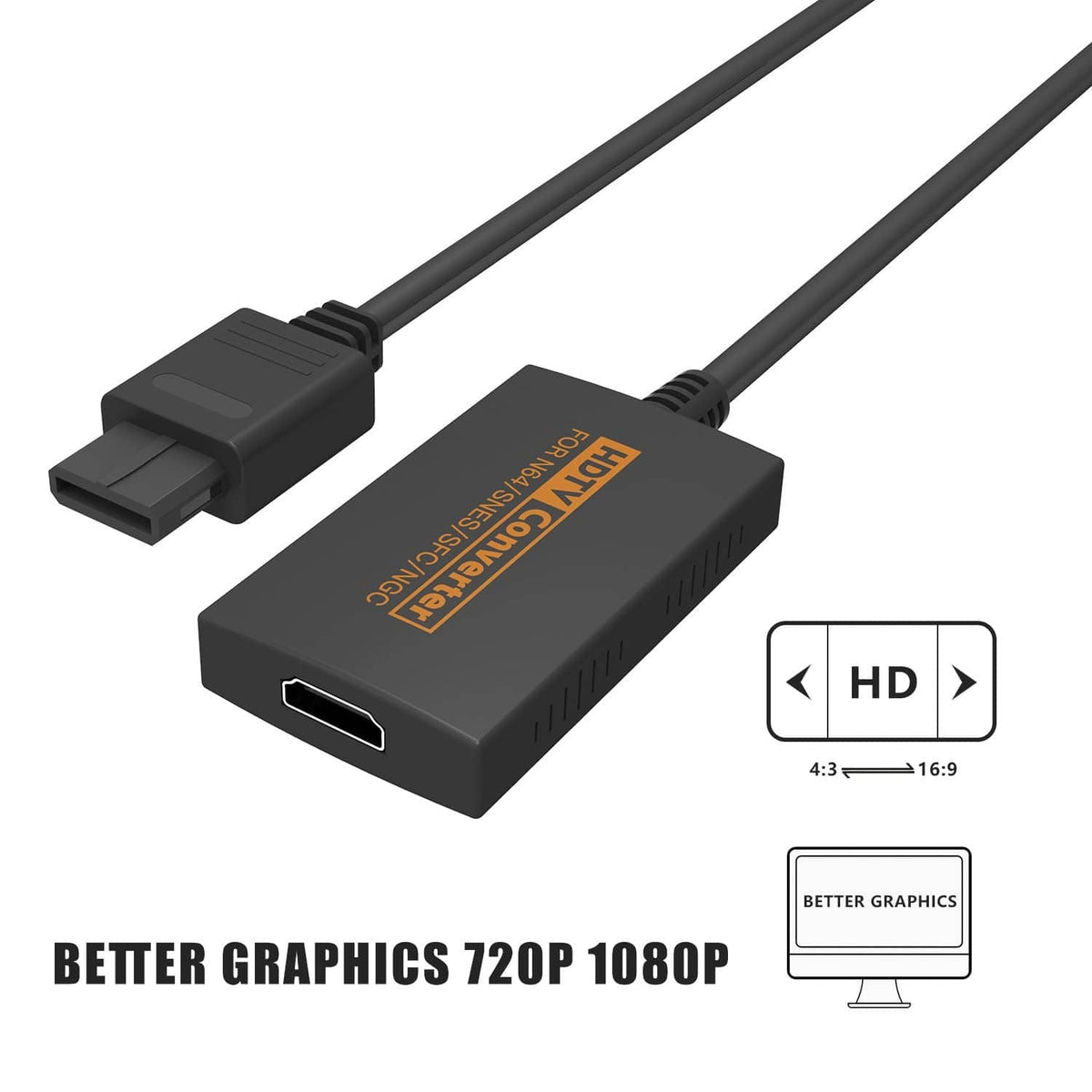 HDMI converter box with USB power cable and HDMI port, black adapter