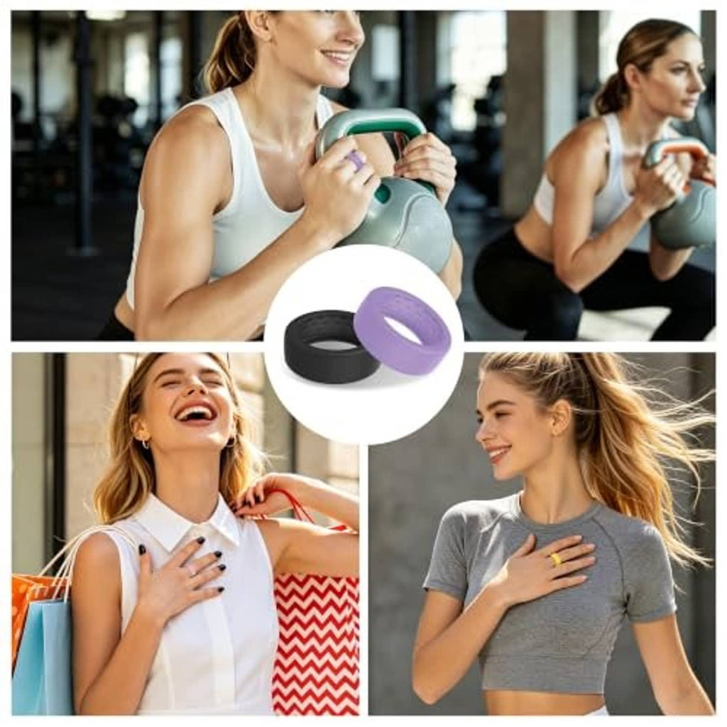 Wearing Oura Ring 5 silicone cover, purple band shown in lifestyle collage
