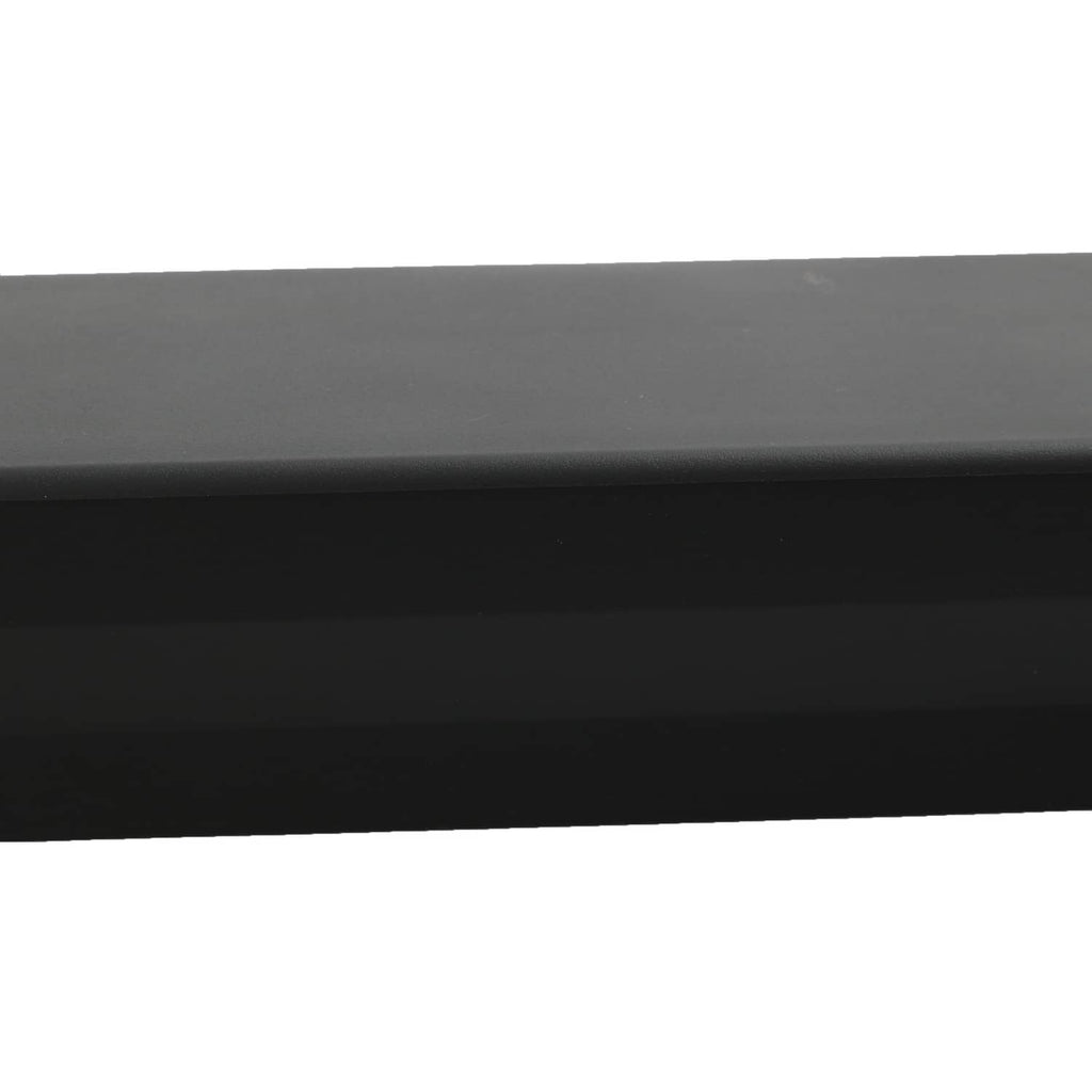 Black tailgate bed cap molding long edge close-up, smooth matte finish