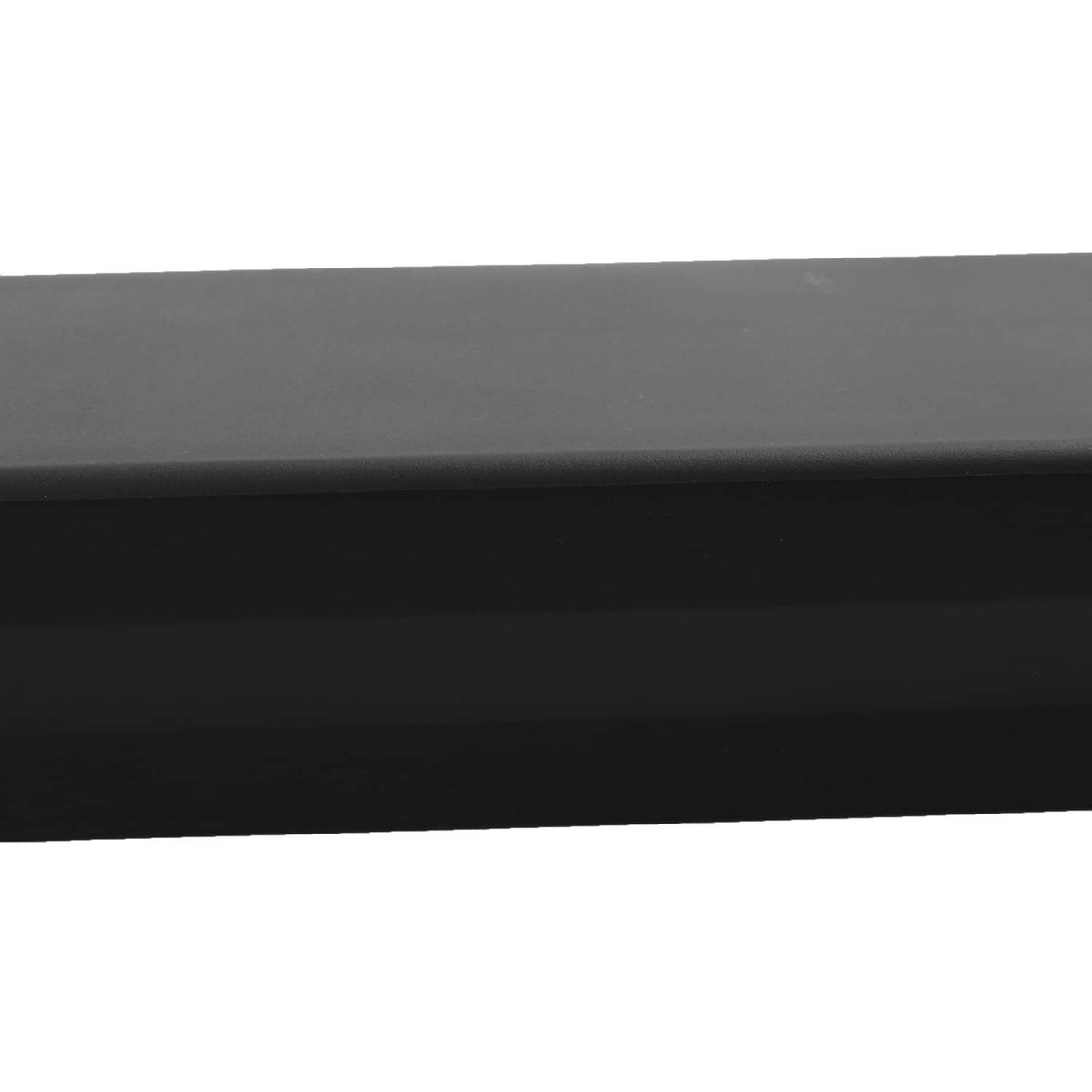 Black tailgate bed cap molding long edge close-up, smooth matte finish