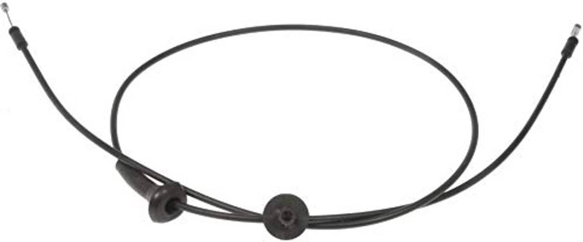 Black hood release cable with two connectors and looped wire segment.