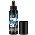 Hair fiber water-resistant spray bottle with black pump and clear label, plus cap