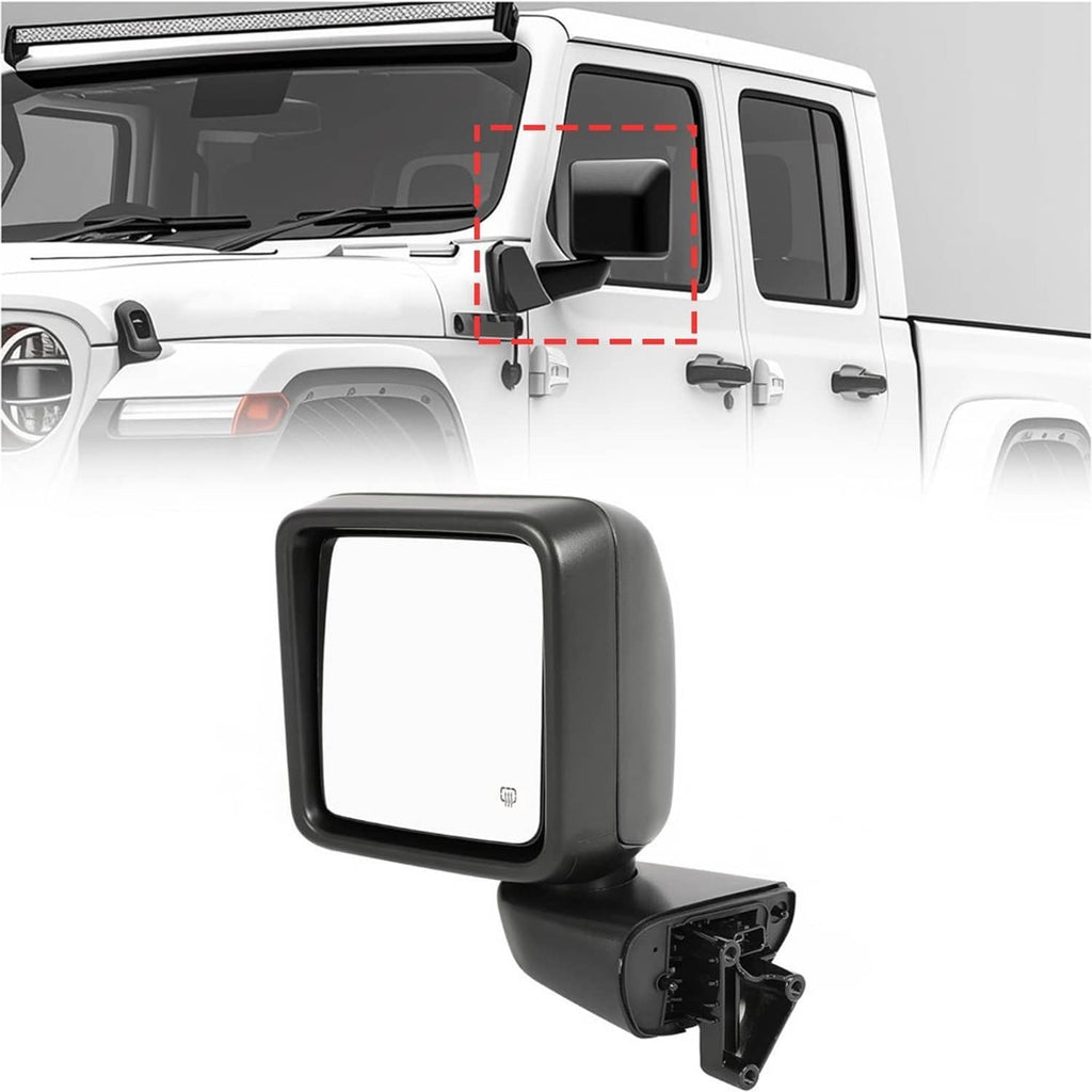 Black side mirror installed with red guide lines on vehicle door area