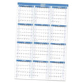 2027 wall calendar front view with blue month bars and twelve monthly panels.