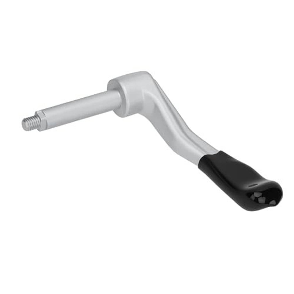 Silver and black ATV thumb throttle lever with rubber thumb pad and bolt end