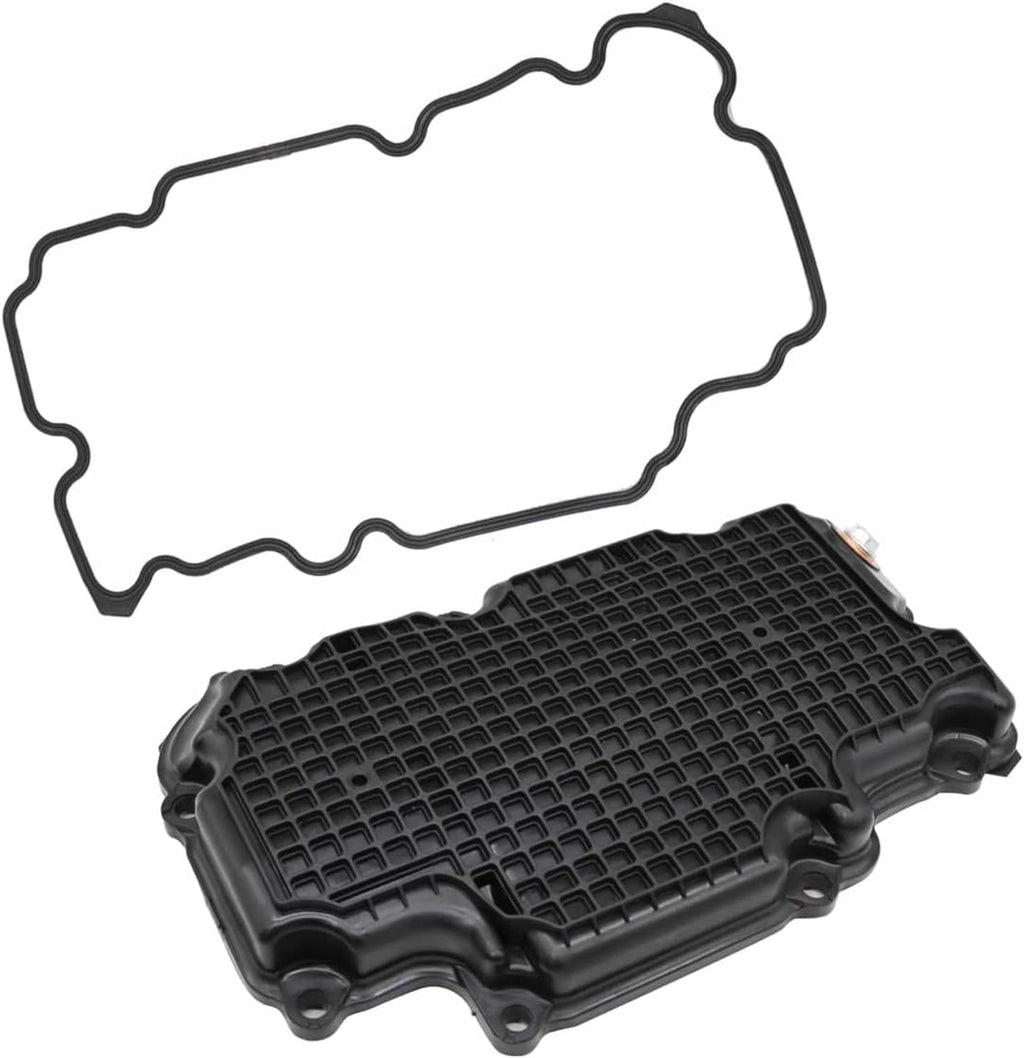 Engine oil pan with gasket, black textured cover and black sealing gasket