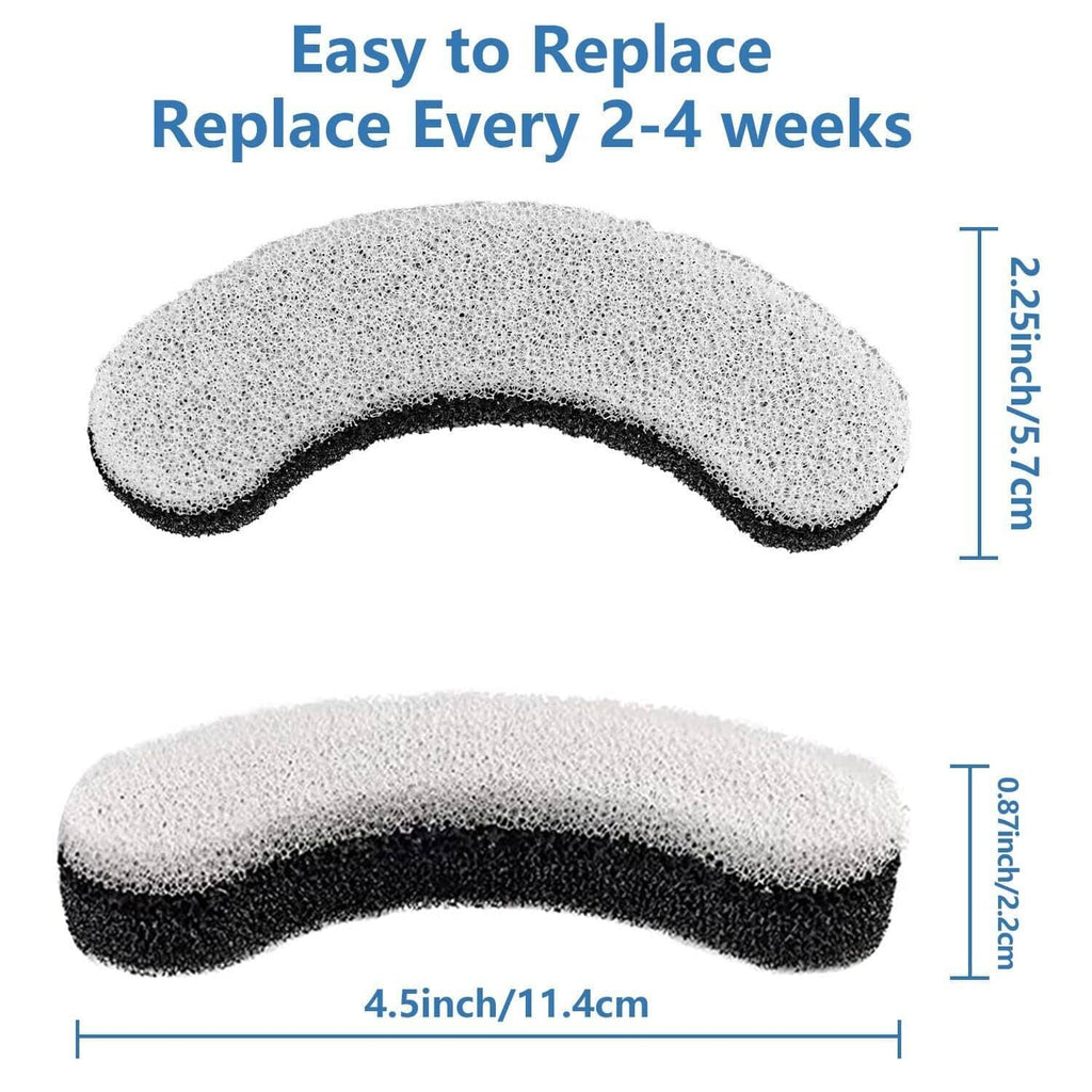 Curved black-and-gray foam water filter pad, measured replacement size