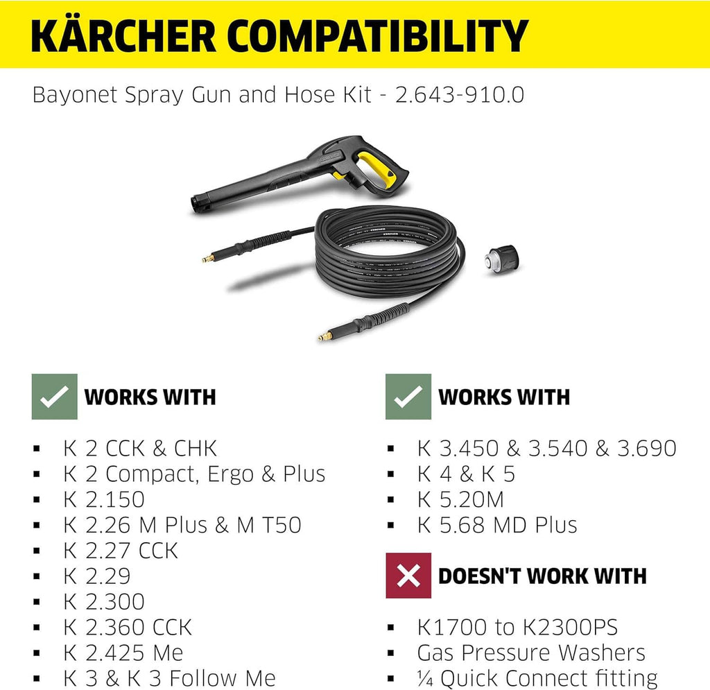 Kärcher hose and spray gun kit with coiled hose and bayonet fittings