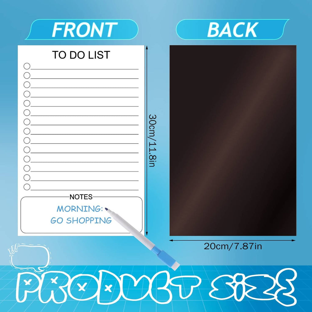 Front and back view of magnetic dry-erase list board set with To Do list grid