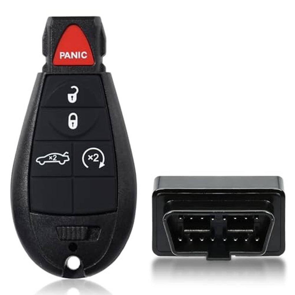 Black key fob remote replacement with button icons plus plug-in programming connector