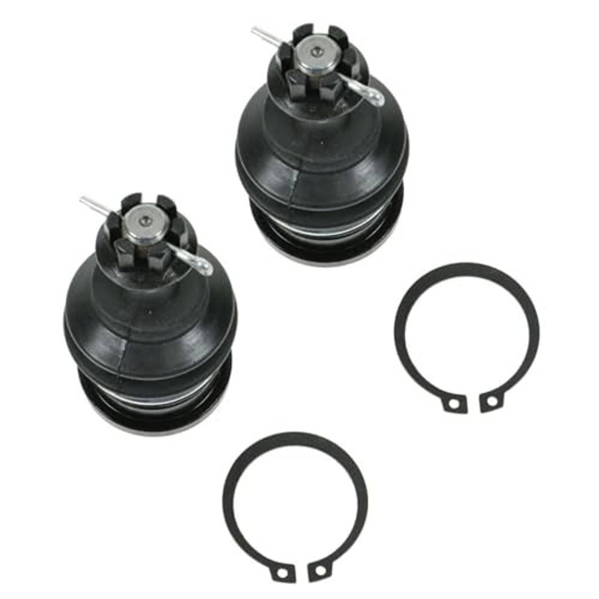 Front upper ball joints with rubber boots and metal studs, plus two retaining rings