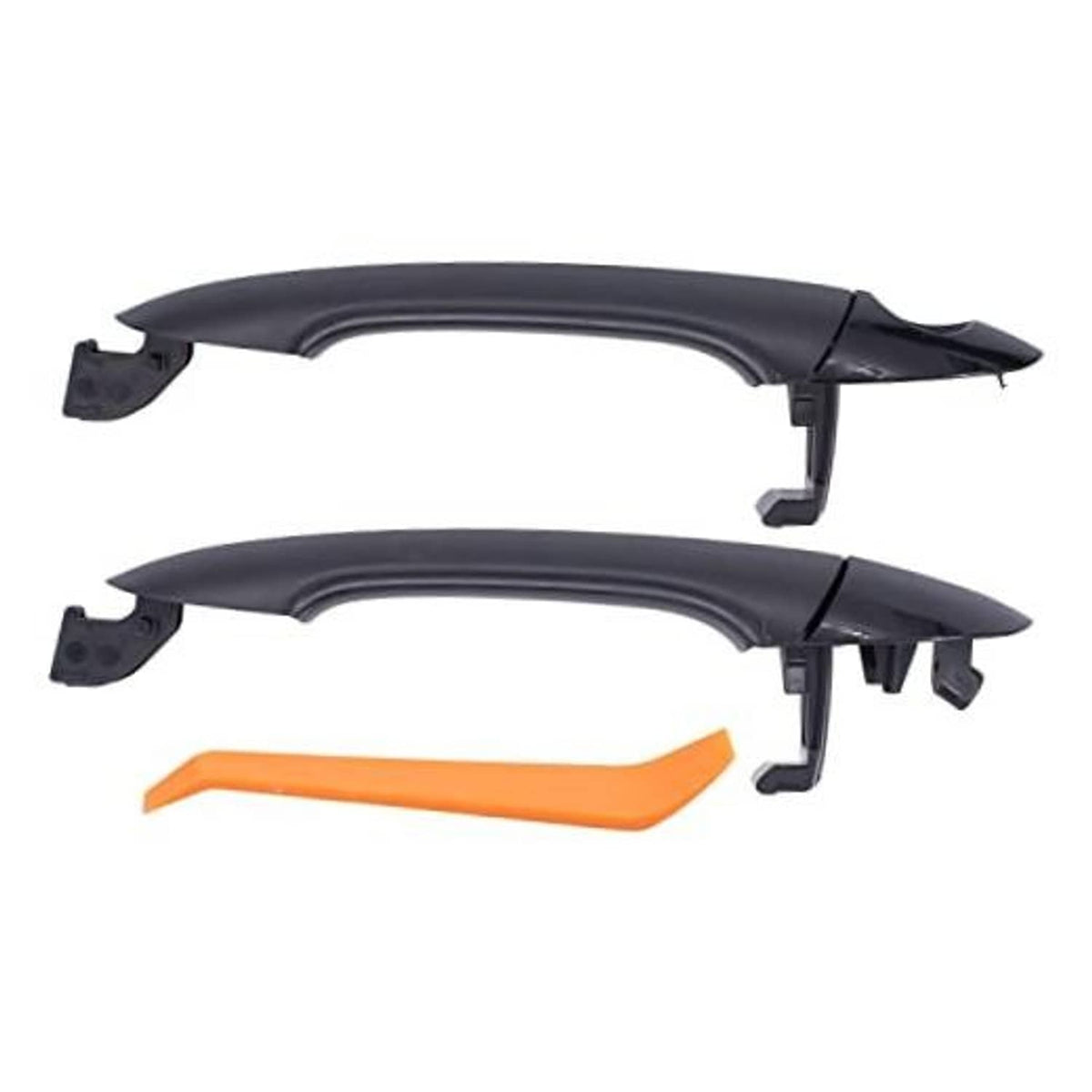 Exterior door handles set in dark gray with orange locking clips, front side pieces
