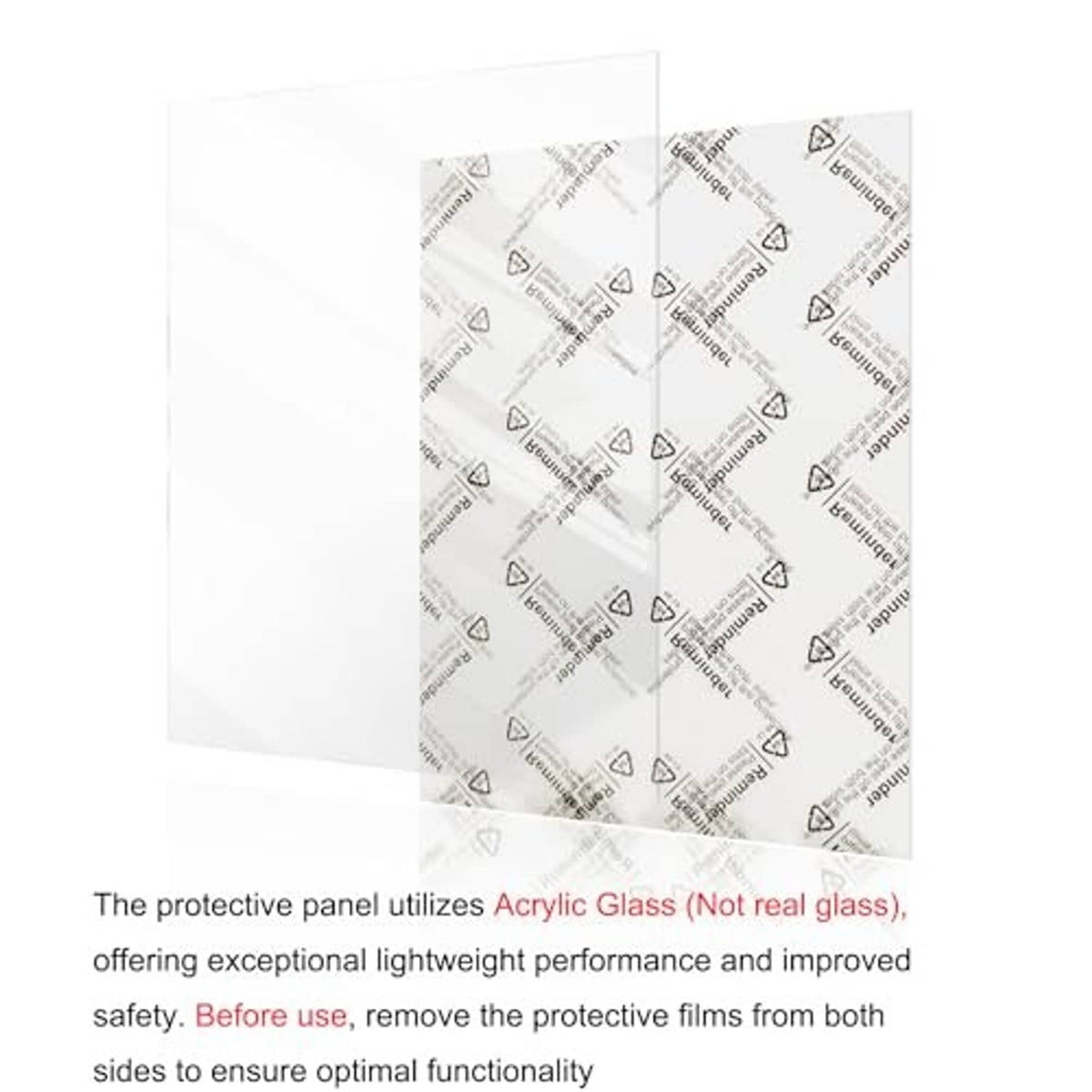 Clear acrylic protective panel for picture frames with removable film