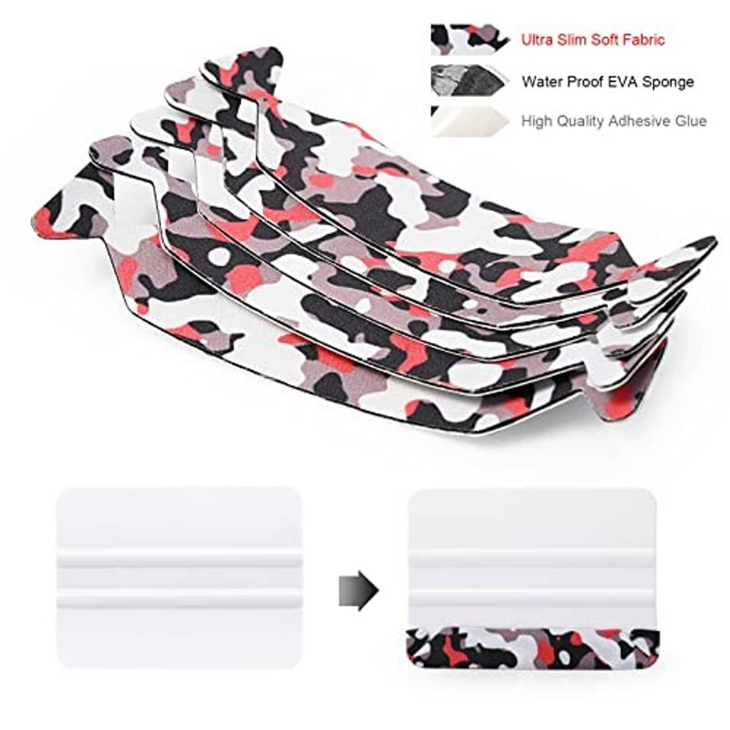 Bundle of squeegees with white plastic blades and camouflage felt edges