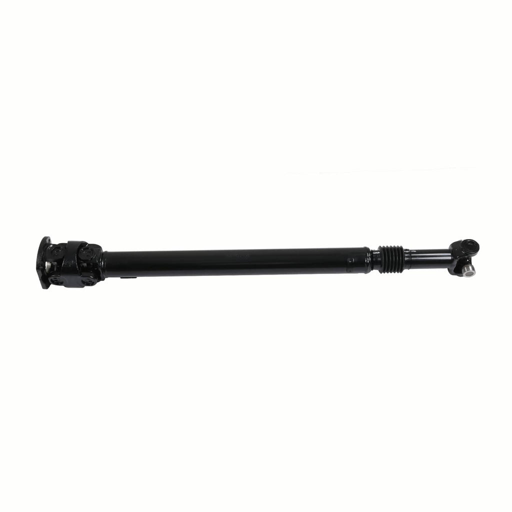 Front driveshaft prop shaft with black tube, splined shaft end and U-joint