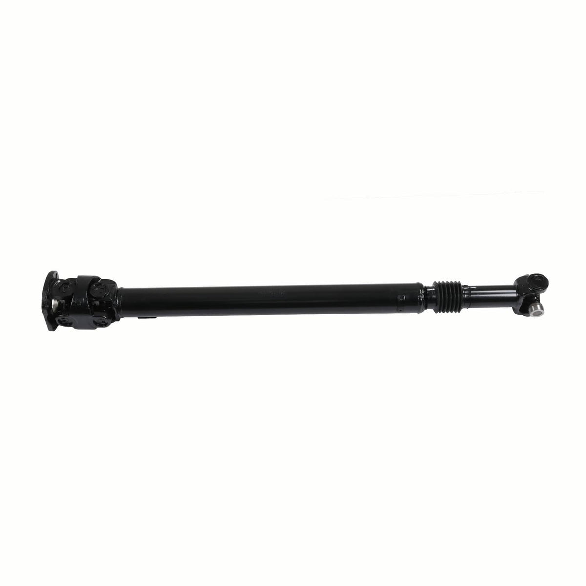 Front driveshaft prop shaft with black tube, splined shaft end and U-joint