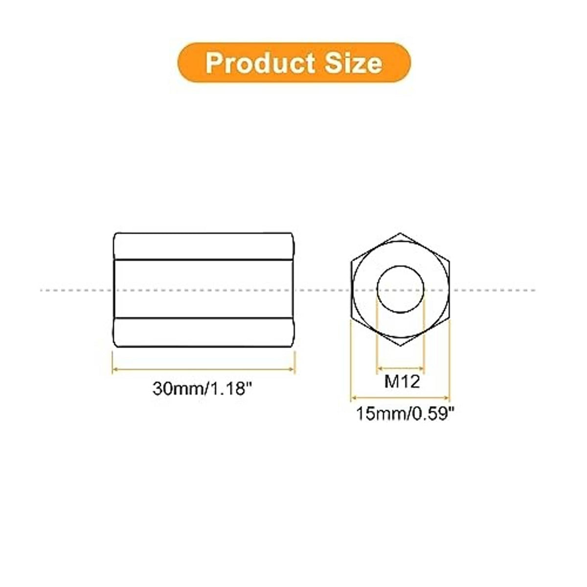 Size diagram: galvanized M12 hex coupling nut, 30mm length