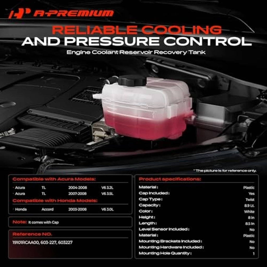 Engine coolant reservoir recovery tank with translucent body and pink fluid