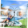 Black tripod outdoor misting stand with five curved spray nozzles