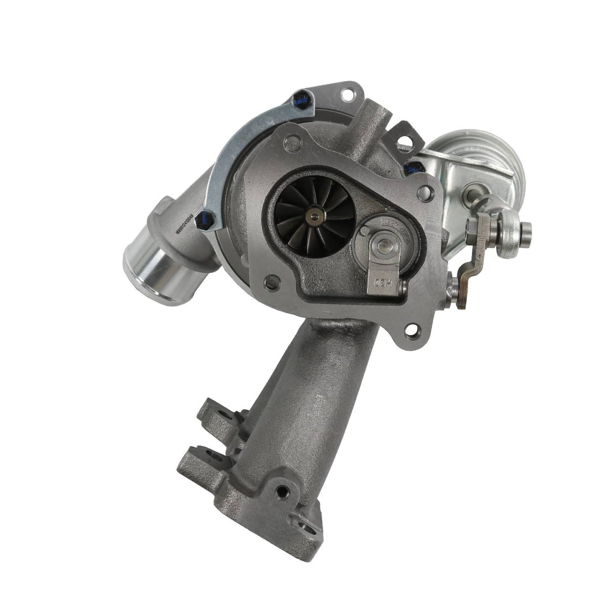 Turbocharger with black turbine housing and silver inlet cover