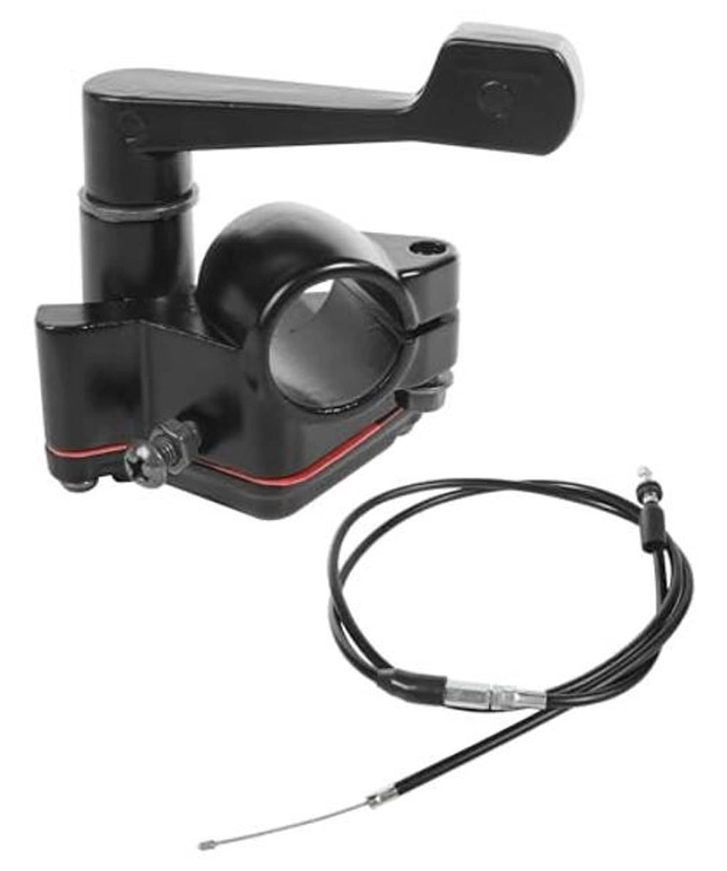 Black thumb throttle assembly with curved lever, control housing, and cable set