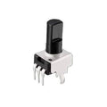 10K single-turn carbon film potentiometer with black rotary knob and 3-pin PCB mount