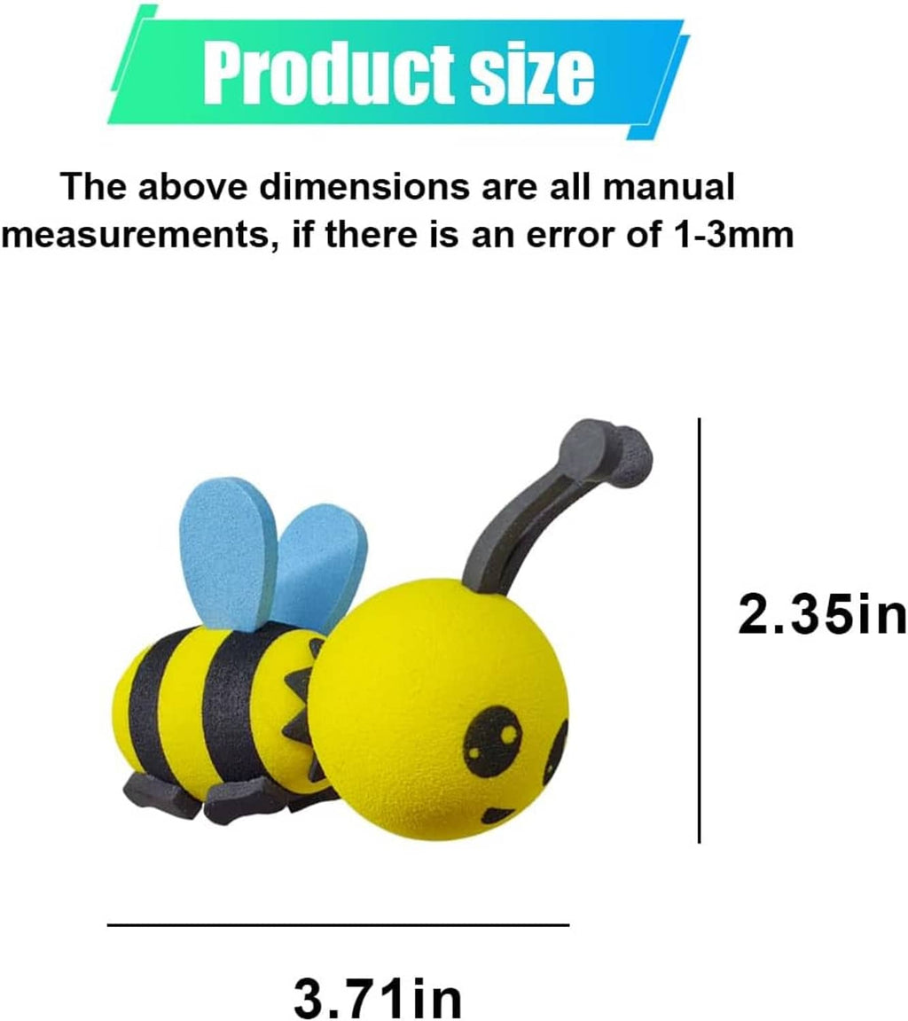 Bee antenna topper with yellow foam body, blue wings, black stripes, and dark antenna stem