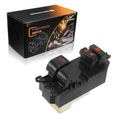 Black power window switch module with AUTO button and mounting bracket, with tool-ready pins