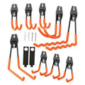 Heavy-duty garage hooks set with black steel arms and orange non-slip PVC coating