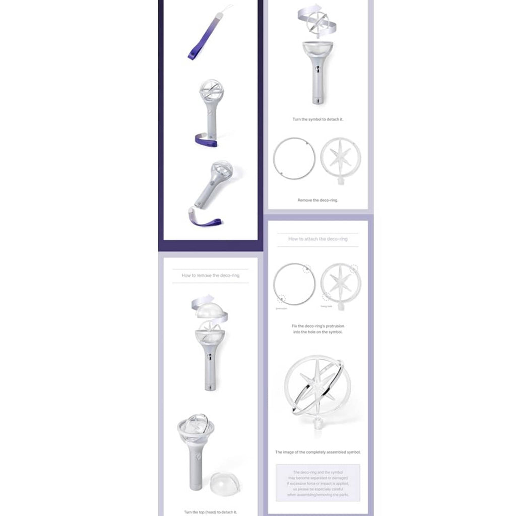 Light stick packaging panel showing glowing modes and white button diagrams
