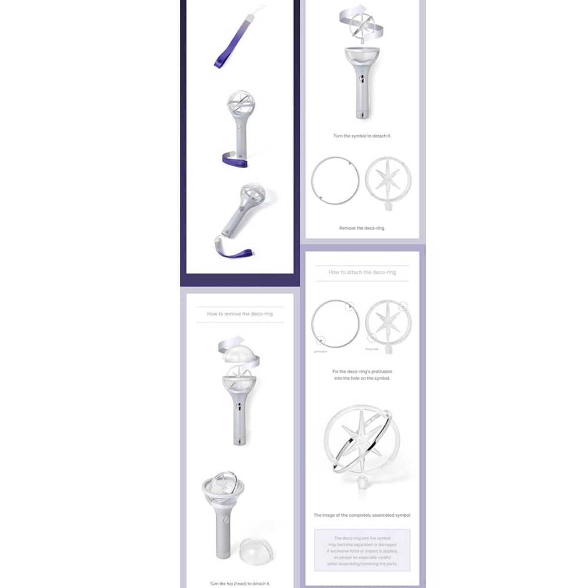 Light stick packaging panel showing glowing modes and white button diagrams