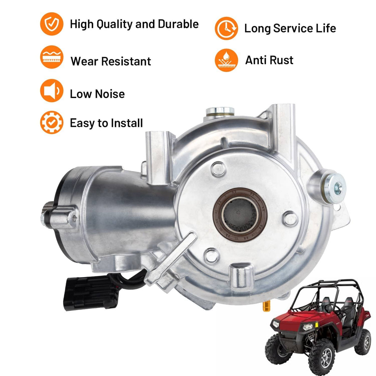 Front differential assembly with silver housing, central bearing opening, and wiring plug