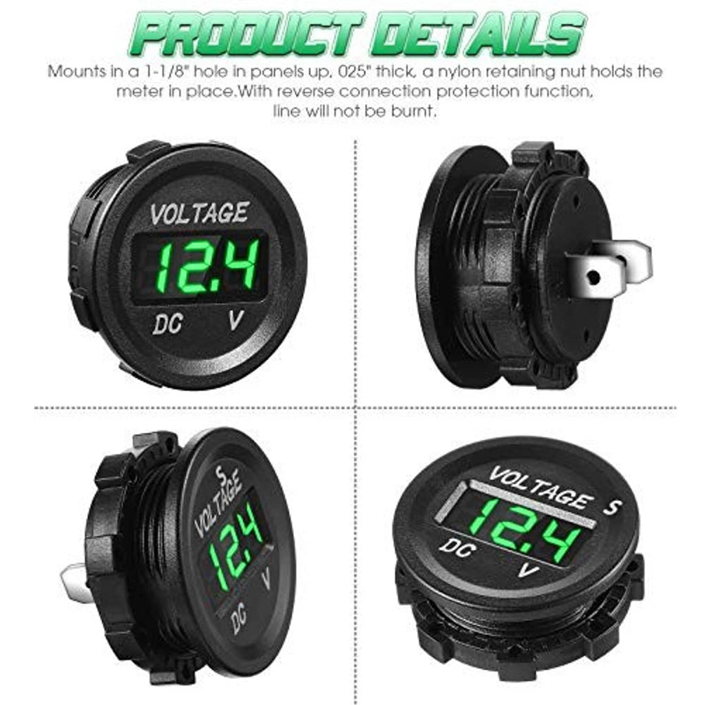DC voltage gauge set showing front green LED display and rear mounting terminal