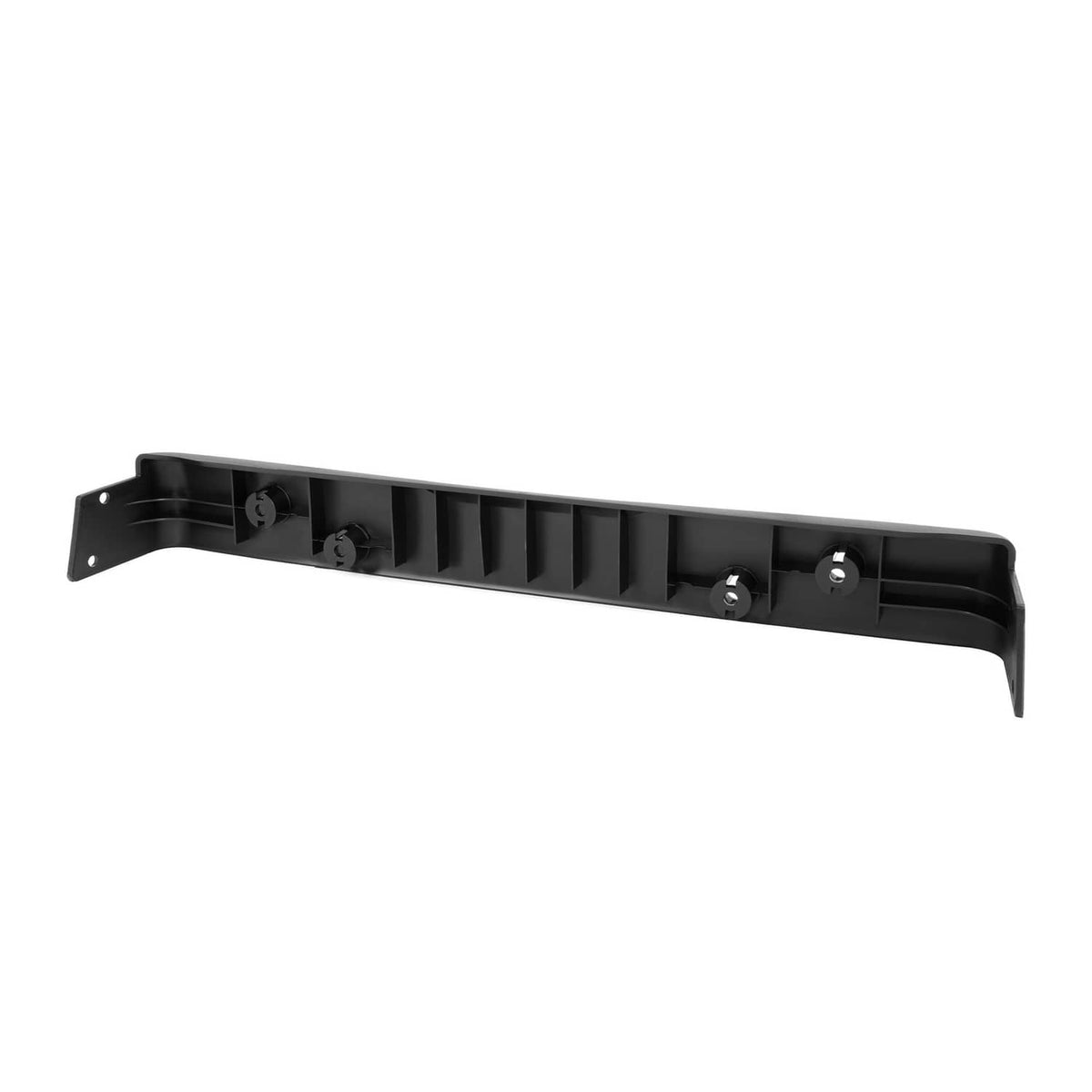 Black rear bumper underside view with molded channels and bolt attachment points
